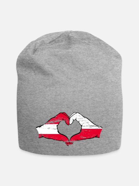 Österreich Polen Flagge Hände Herzform used - Jersey-Beanie - Grau meliert
