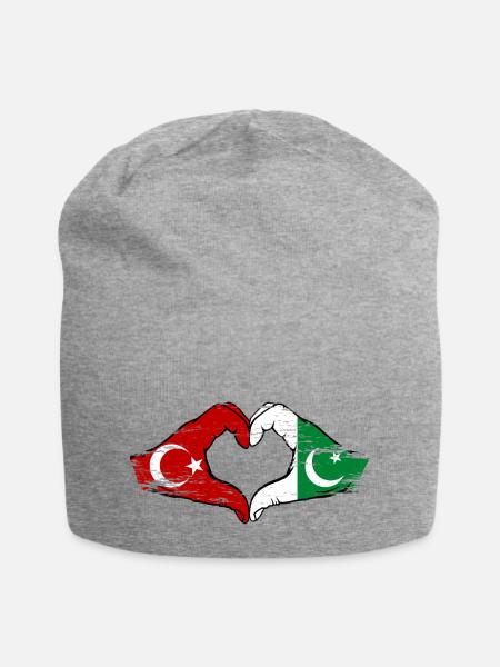 Türkei Pakistan Flagge Hände Herzform used - Jersey-Beanie - Grau meliert