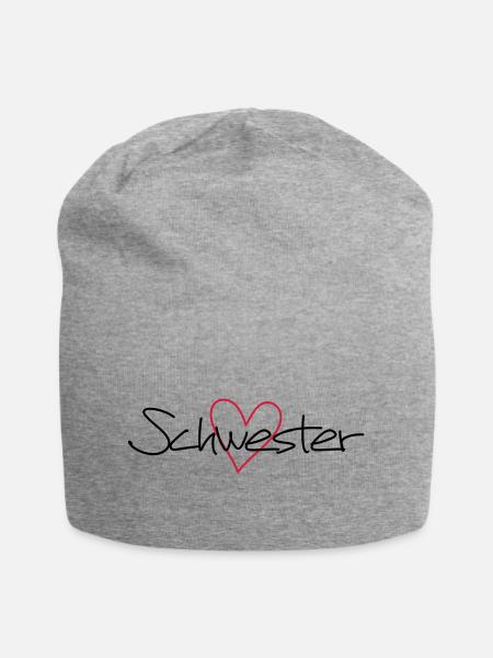 Herz Schwester Schwesterherz Geschenk Liebe - Jersey-Beanie - Grau meliert