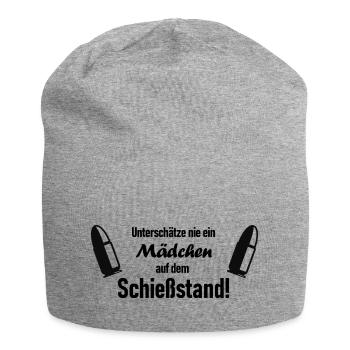 Unterschätze nie ein Mädchen auf dem Schießstand - Jersey-Beanie - Grau meliert - Vorne