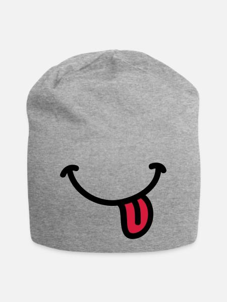 Smiley grin tongue - Jersey Beanie - heather grey