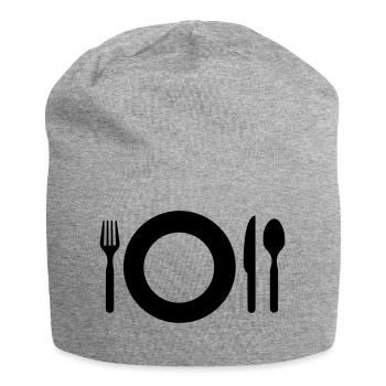 Besteck Grafik ESSEN HUNGER GESCHENKIDEE - Jersey-Beanie - Grau meliert - Vorne