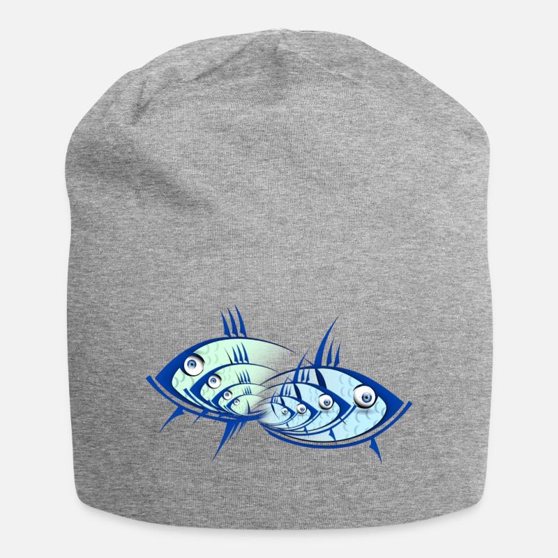 Fische dreidimensional - Jersey-Beanie - Grau meliert