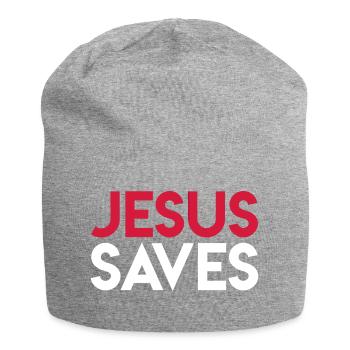 Jesus rettet - Jersey-Beanie - Grau meliert - Vorne