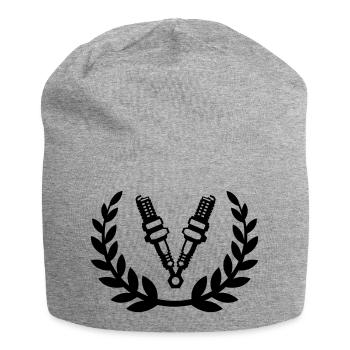 Tuning Race Cars - laurel wreath / spark plug - Jersey Beanie - heather grey - Front