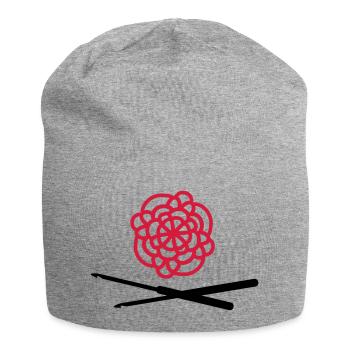 haekeln handarbeit hobby - Jersey-Beanie - Grau meliert - Vorne
