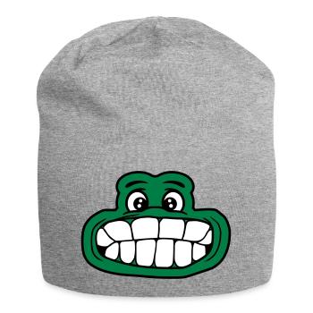 frosch kroete grosser mund gesicht augen kopf zaeh - Jersey-Beanie - Grau meliert - Vorne