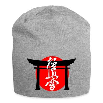 Kyokushin geschrieben in japanischen Kanji weiß Torii - Jersey-Beanie - Grau meliert - Vorne