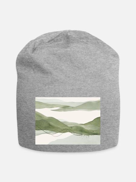 Sage Abstract Landscape - Jersey Beanie - heather grey