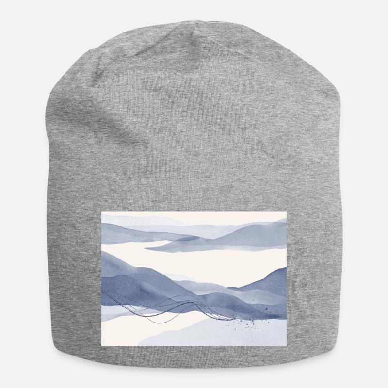 Blaue abstrakte Landschaft - Jersey-Beanie - Grau meliert