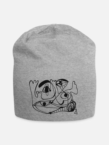 Dessin abstrait visage un portrait au trait - Bonnet en jersey - gris chiné