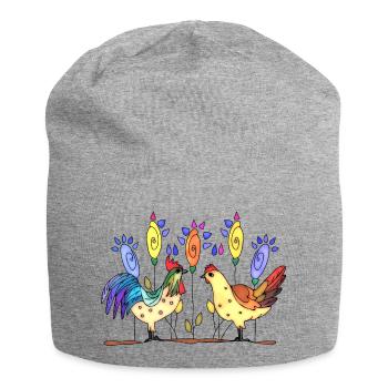Hen and rooster - Jersey Beanie - heather grey - Front