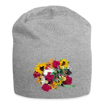 Farbwildes Blütenbouquet Rosen Sonnenblumen - Jersey-Beanie - Grau meliert - Vorne
