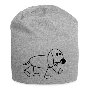 Dog stick figure walks cute walks comic - Jersey Beanie - heather grey - Front