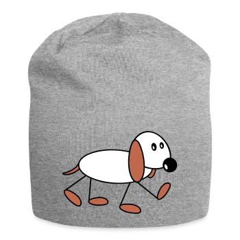 Dog stick figure walks cute walks comic - Jersey Beanie - heather grey - Front