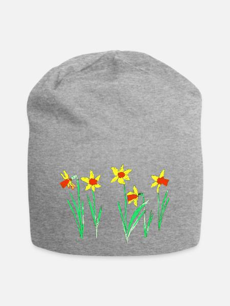 Narzissen - Jersey-Beanie - Grau meliert