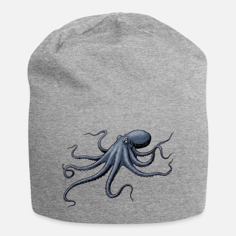 Midnight Blue Octopus Octopus - Jersey Beanie - heather grey