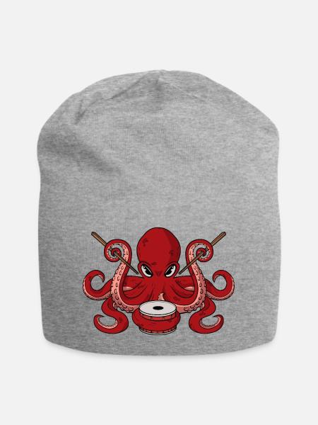 Lustiger Oktopus Schlagzeuger Cool Percussion Musiker Vater - Jersey-Beanie - Grau meliert