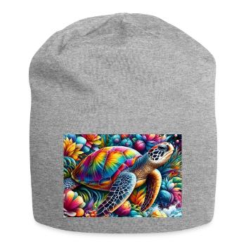 Tortue tropicale arcenciel sur fleurs - Bonnet en jersey - gris chiné - Devant