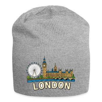 London Eye Big Ben Skyline Vintage Illustration - Jersey Beanie - heather grey - Front