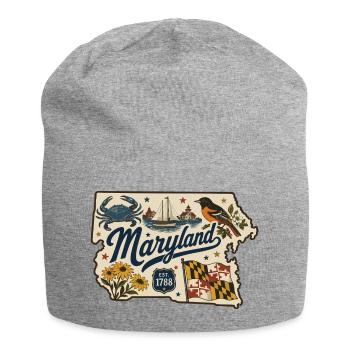 Maryland Vintage Staatsflagge & Krabbenaufkleber - Jersey-Beanie - Grau meliert - Vorne