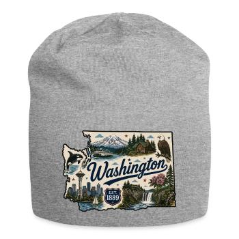 Washington State Mount Rainier Vintage Sticker - Jersey Beanie - heather grey - Front