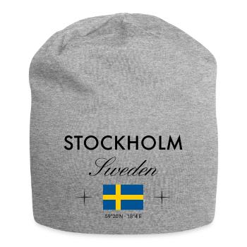 Stockholm Sweden Coordinates Travel Souvenir - Jersey Beanie - heather grey - Front