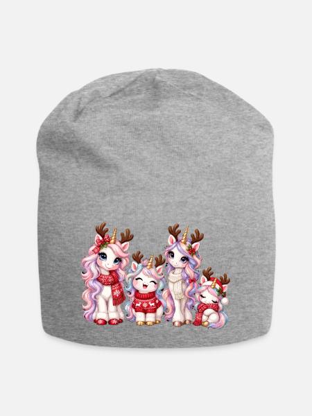 Weihnachts-Einhörner mit Rentiergeweih - Jersey-Beanie - Grau meliert