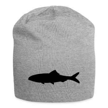 Fish shadow figure logo fisherman, fish stall - Jersey Beanie - heather grey - Front