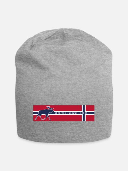 Norge - Norway - Norwegen - Flagge - Elch links - Jersey-Beanie - Grau meliert