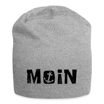 Moin - Norddeutsch - Gruß - Jersey-Beanie - Grau meliert - Vorne