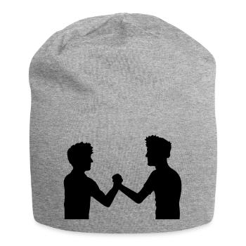 2 amis équipe couple frère poignée de main bienvenue - Bonnet en jersey - gris chiné - Devant