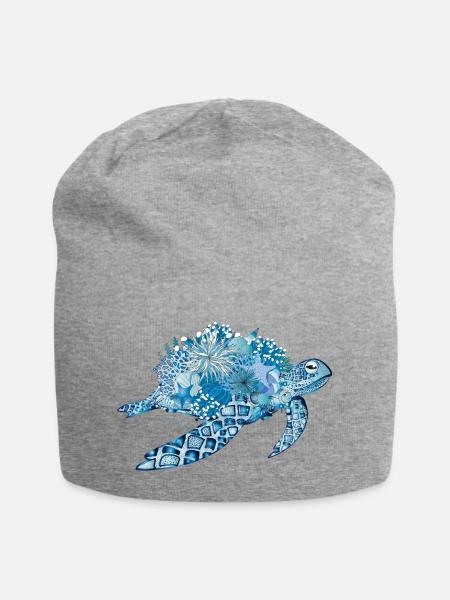 tortue bleue imaginative avec des coraux - Bonnet en jersey - gris chiné