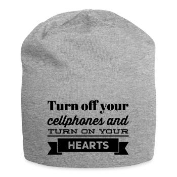 Turn off your cellphones and turn on your hearts - Jersey-Beanie - Grau meliert - Vorne