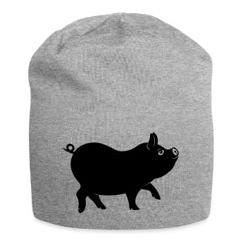 Schweineschattenfigur mit lockigem Schwanz - Jersey-Beanie - Grau meliert - Vorne