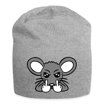 Mouse Nasty Angry Frustrated Aggressive Middle Finger - Jersey Beanie - heather grey - Front