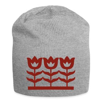 Red Tulip Chinese Paper Cutting Pattern - Jersey Beanie - heather grey - Front