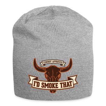 Bull Skull Cowboy Approved Smoker - Jersey Beanie - heather grey - Front