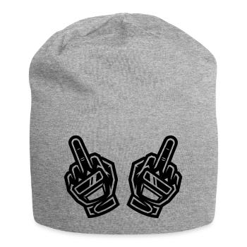 Zwei Mittelfinger Handschuhe Schwarz Symbol - Jersey-Beanie - Grau meliert - Vorne