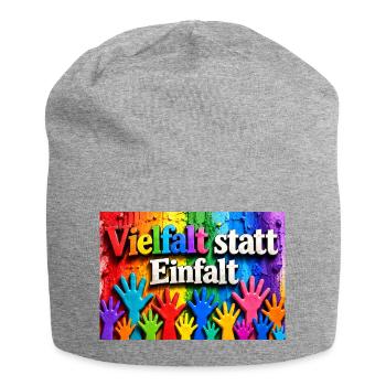 Vielfalt statt Einfalt bunte Handabdrücke - Jersey-Beanie - Grau meliert - Vorne