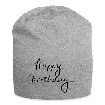 Joyeux anniversaire - Bonnet en jersey - gris chiné - Devant