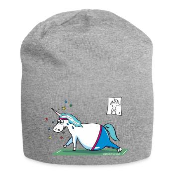 "Fluffy" fat unicorn - Jersey Beanie - heather grey - Front