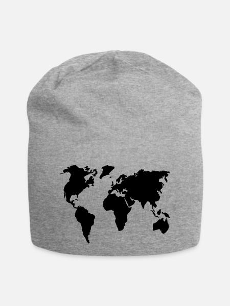 Weltkarte - Jersey-Beanie - Grau meliert