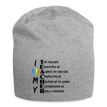 ICH LIEBE MEIN LEHRERGEDICHT mit Regenbogenherz - Jersey-Beanie - Grau meliert - Vorne
