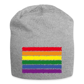 Regenbogenfahne / Rainbow Flag (Scribble / 6er) - Jersey-Beanie - Grau meliert - Vorne
