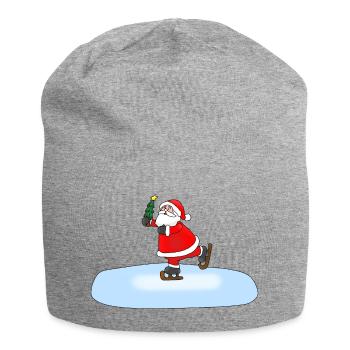 Weihnachtsmann Schlittschuhlaufend - Jersey-Beanie - Grau meliert - Vorne