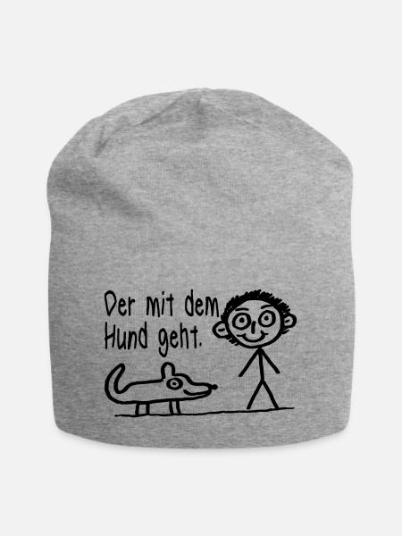 Der mit dem Hund geht Hundehalter Hundeliebhaber - Jersey-Beanie - Grau meliert