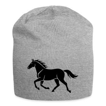 Cavalier cadeau de la silhouette du cheval noir - Bonnet en jersey - gris chiné - Devant