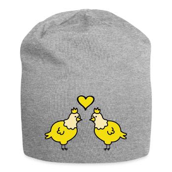 Twin Chickens Heart Pair - Jersey Beanie - heather grey - Front