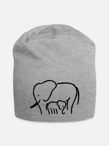 Elephant maman avec enfant - Bonnet en jersey - gris chiné